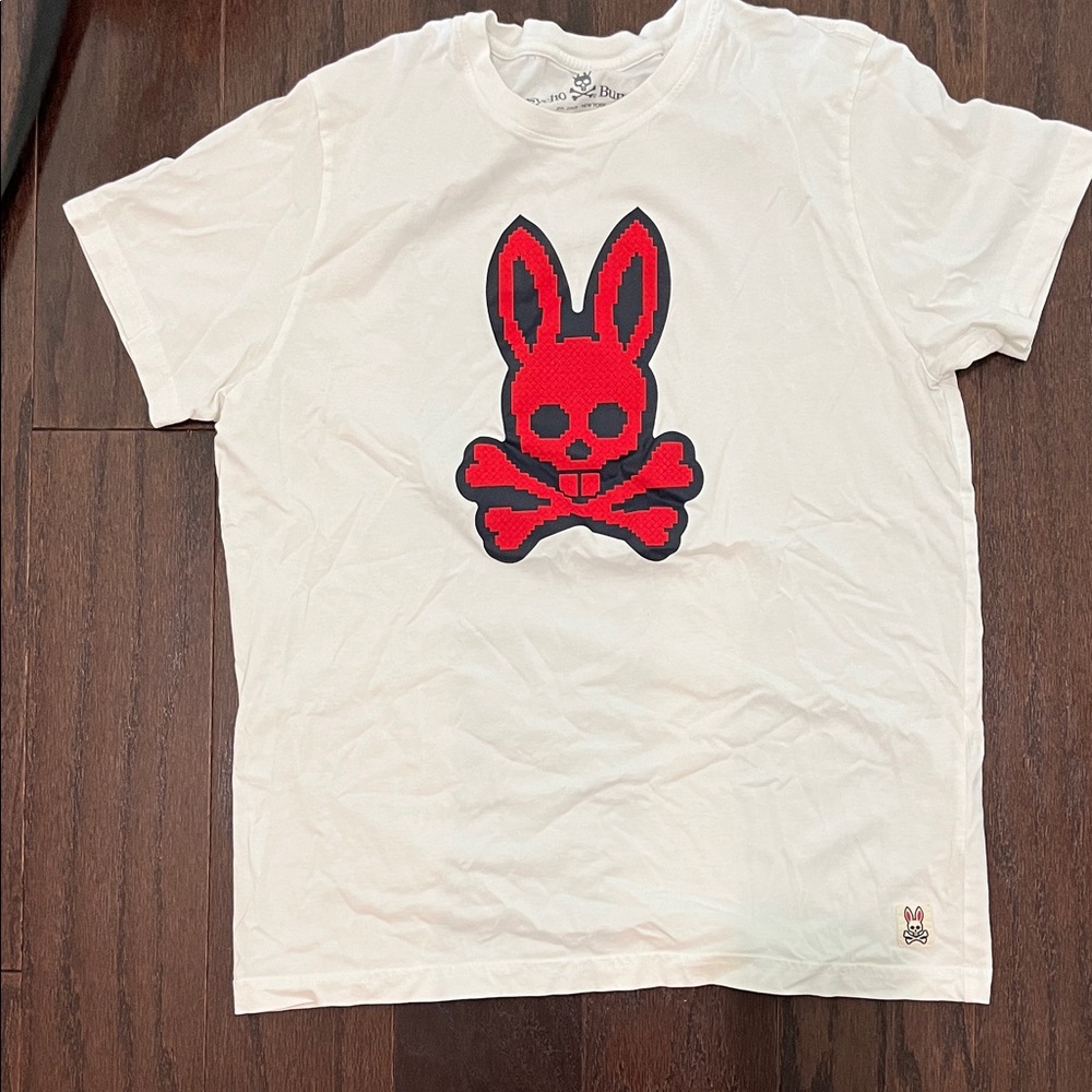 Psycho Bunny White Short Sleeve Tee with Red Bunny Skull